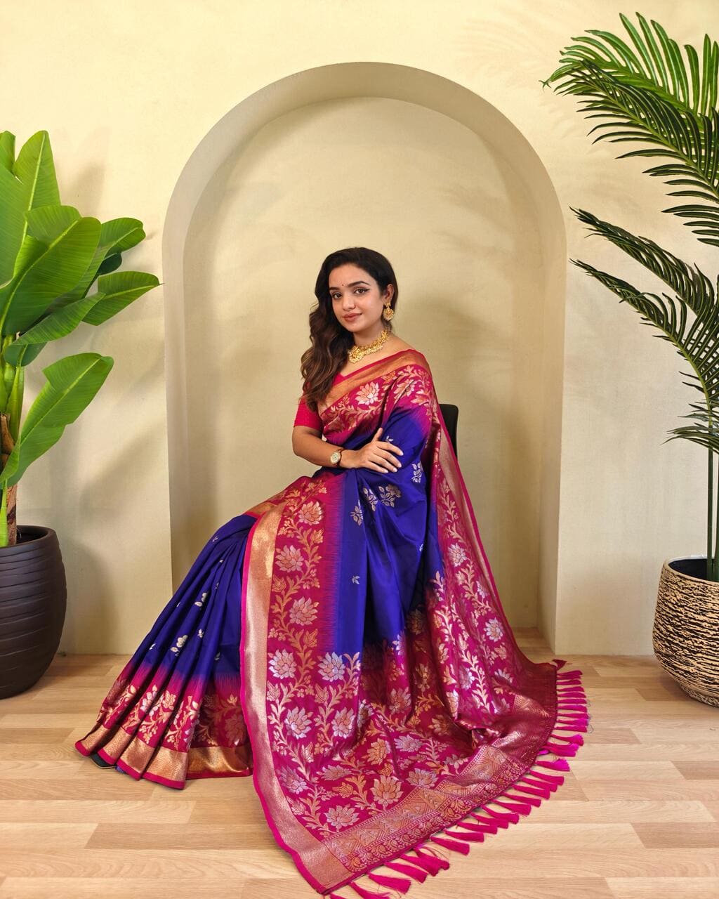 Designer Blue Silk Saree with Zari Border for Wedding