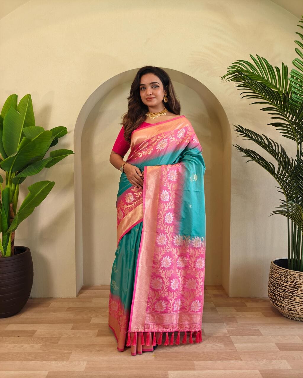 Classic Firozi Silk Saree for Festive and Wedding Looks