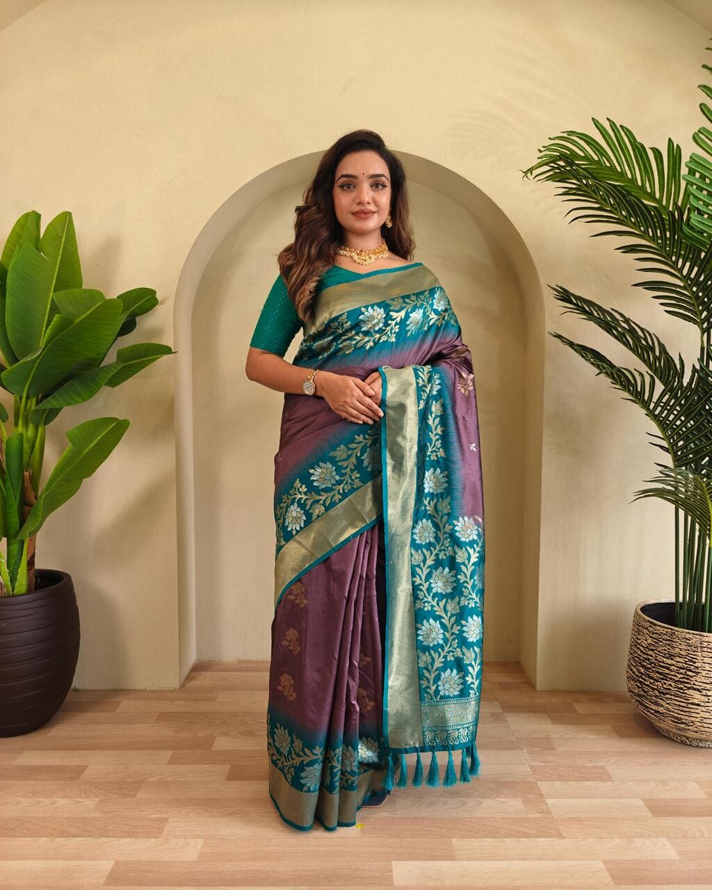 Premium Coffee Dual Tone Silk Saree for Wedding Celebrations