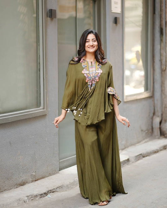 New Mehndi Three Piece Indo Western Outfit