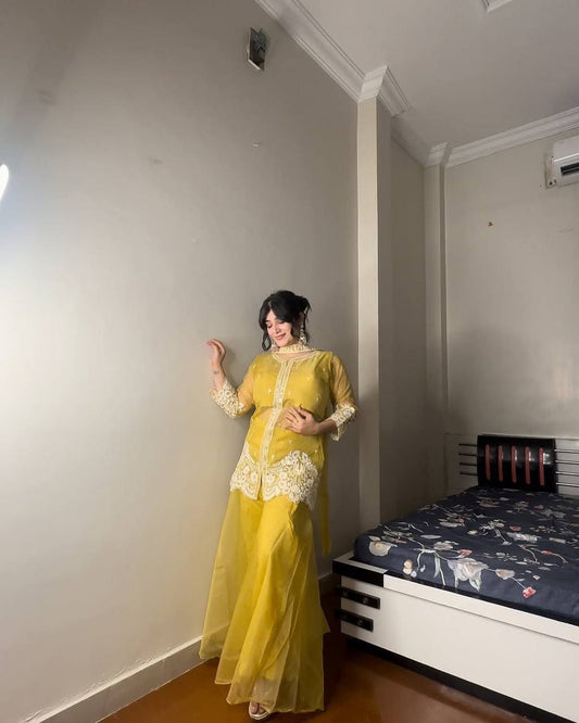 Designer mustard Indo Western dress set for every occasion and party wear