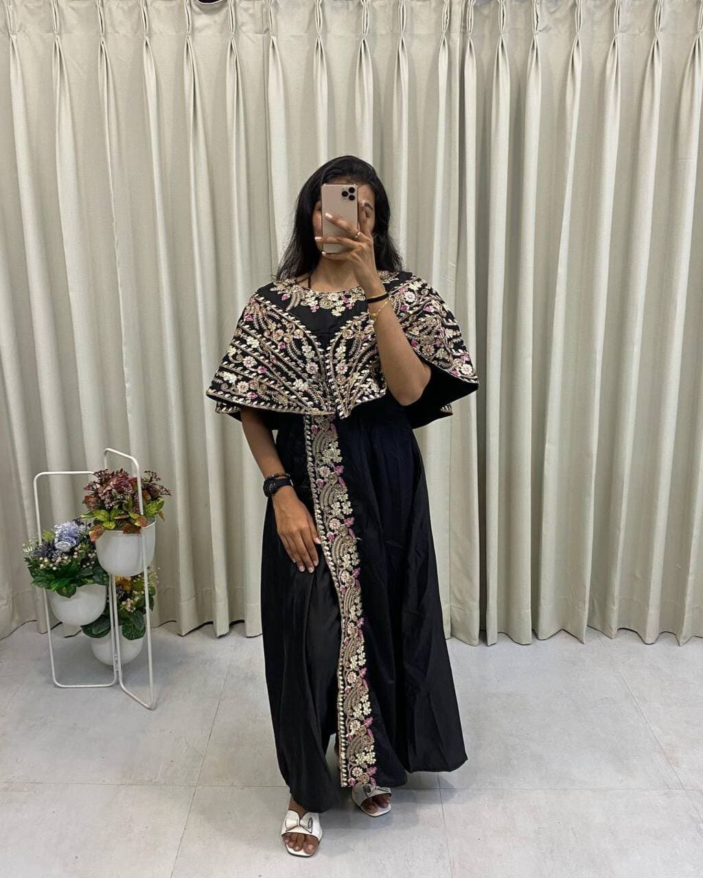 Designer black western gown with embroidery for wedding and festive functions
