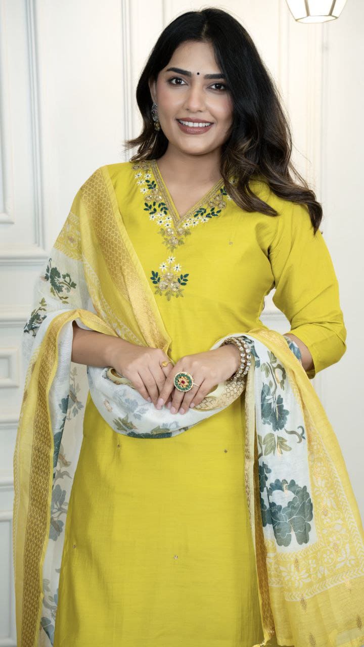 Heavy Roman Silk Parrot Green Kurta Pant Dupatta Set for Women Wedding Style