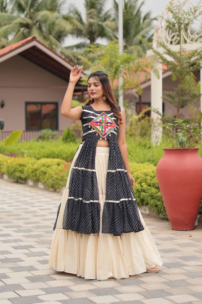 Black Lehenga Choli with Gamathi Work, festive wear for Navratri garba nights