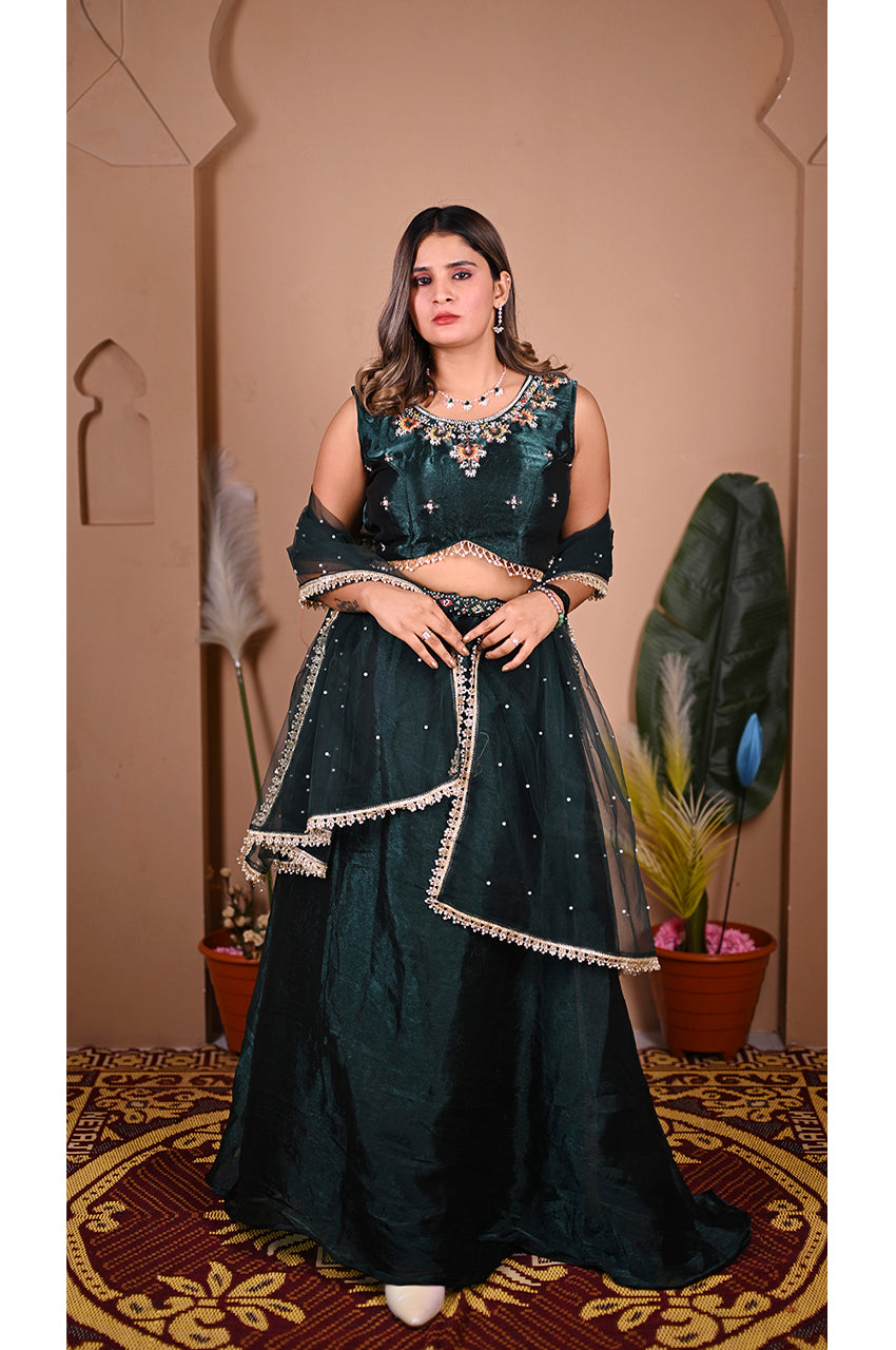 Trendy Green Indo Western Lehenga Set for Women