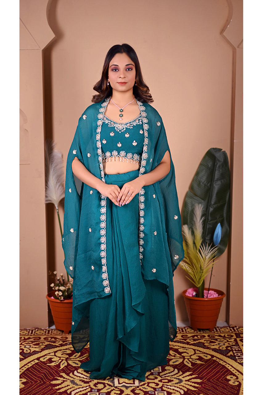 Designer Rama Indo Western Skirt Set Wedding Wear