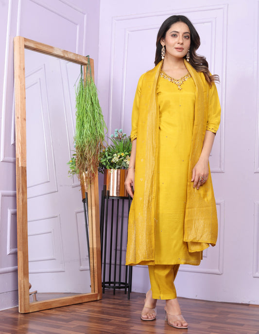 Pure Viscose Muslin Latest Handwork Kurta Set with Dupatta Pair