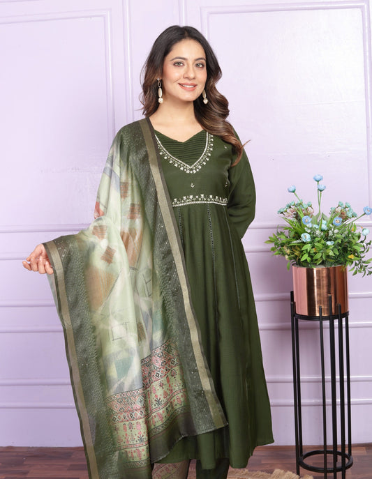 Heavy Viscose Slub Round Kurti & Pant Set with Dupatta