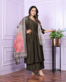 Heavy Viscose Slub Gher Kurti with Plazo & Cut Work Organza Dupatta