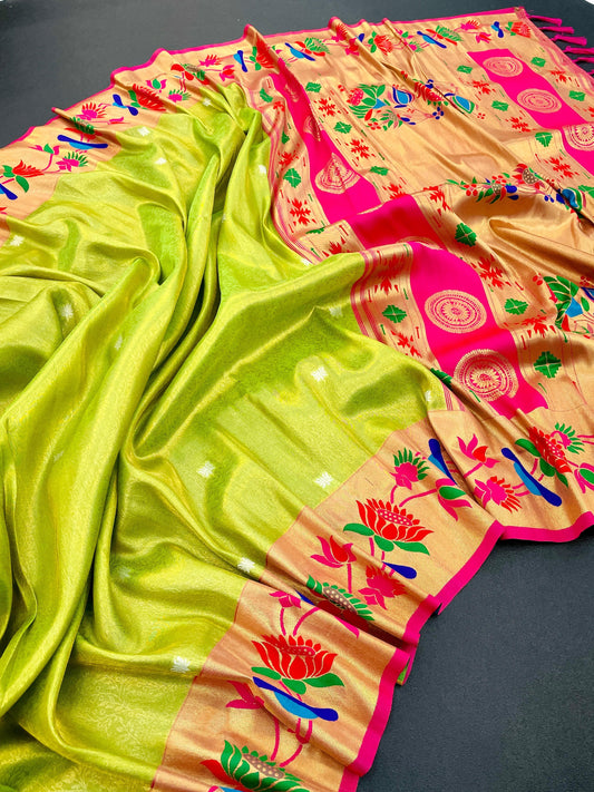 Luxurious Look parrot Paithani Banarasi Tissue Silk Saree