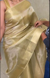 Beautiful Golden Tissue Silk Saree with Heavy Gold Border