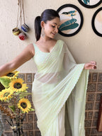 Beautiful Light Parrot Georgette Saree with Sequins Work