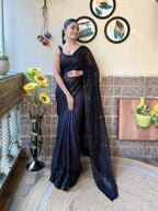 Gorgeous Black Soft Georgette Saree with Embroidery Sequins Work
