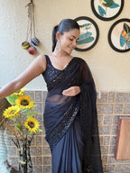 Gorgeous Black Soft Georgette Saree with Embroidery Sequins Work