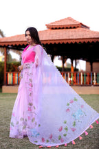 Pure Organza Light Pink Digital Print with Heavy Khatli Work Saree
