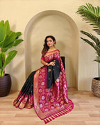 Designer Black silk saree with dual tone design, ideal for festive and wedding occasions