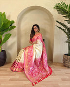 Designer Cream Silk Saree with Tassel Pallu, perfect for Wedding and Festive Wear