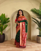 Elegant Green with Red Dual Tone Silk Saree with Tassel Pallu for Weddings