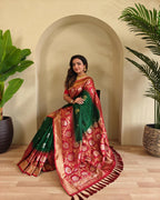 Designer Green Silk Saree with Red Tassels, perfect for Wedding and Festive Wear