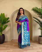 Festive Wine with Rama Dual Tone Silk Saree for Wedding Celebrity Look