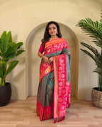 Luxury Green with Red Dual Tone Silk Saree with Tassel Pallu for Weddings