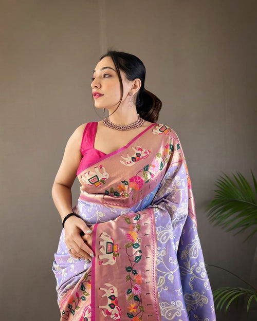 Lavender Paithani Saree with Meenakari Pallu and Patola Fusion for Wedding Look