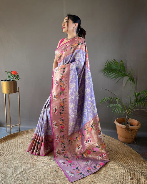 Elegant Lavender Color Traditional Paithani Saree with Rich Zari and Patola Weaving