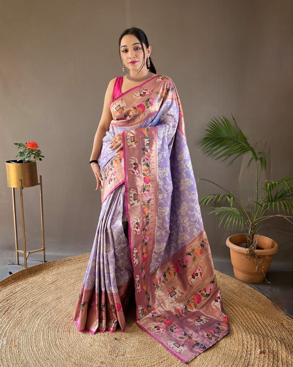 Designer Lavender Paithani Silk Saree for Festive and Traditional Indian Occasions