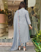 Sky color embroidered round kurta dupatta set for Rakshabandhan and party occasions