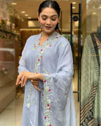 Sky round kurta dupatta set for women with embroidery, ideal for weddings and occasions