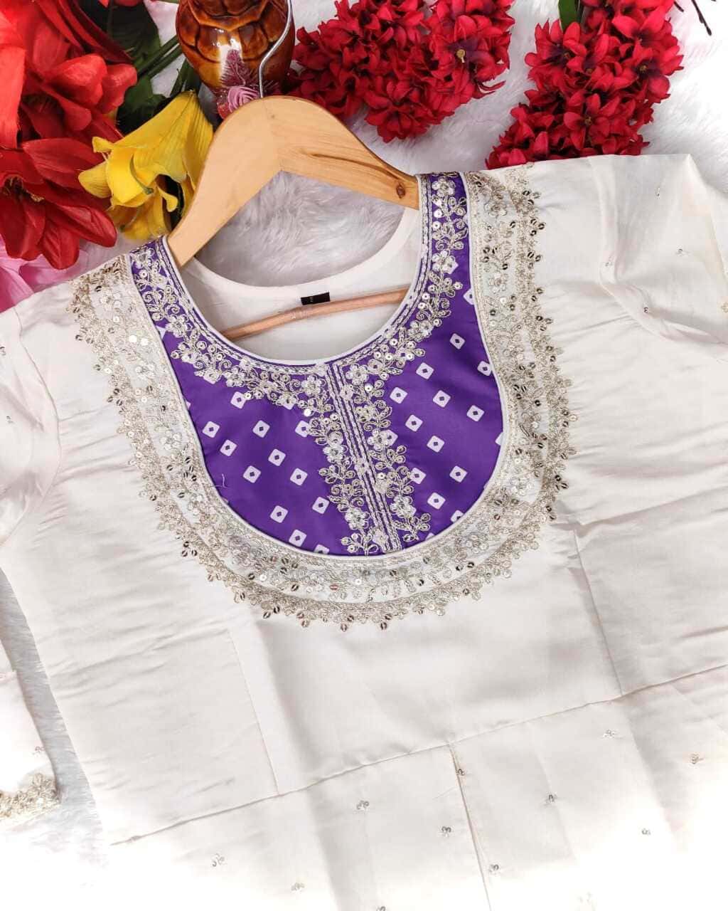 Purple with Cream Kurta Set for Women with Stylish Embroidery and Festive Comfort Fit