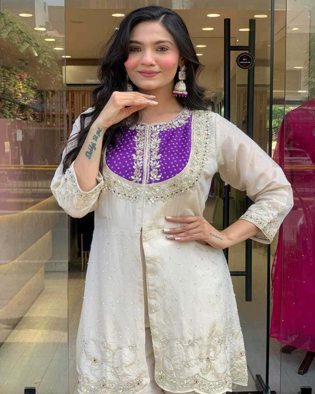 Designer Purple with Cream Kurta Set for Rakshabandhan Perfect for Traditional Wear