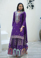 Designer Purple Embroidered Chinon Suit with Sharara Set