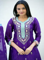Designer Purple Embroidered Chinon Suit with Sharara Set