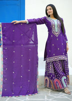 Designer Purple Embroidered Chinon Suit with Sharara Set