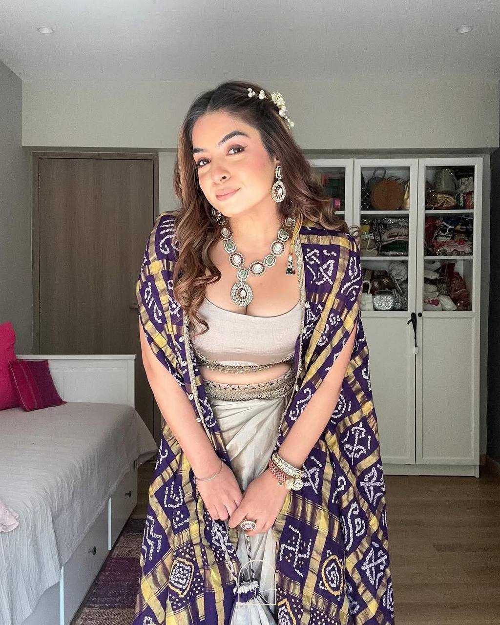 Designer cream Indo Western dress for wedding with stylish koti, dhoti, and embroidered blouse