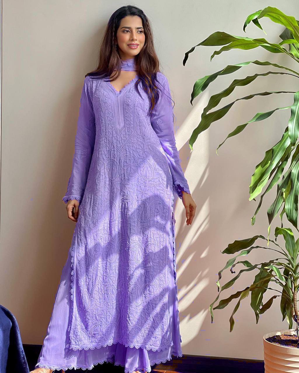 Trending Purple Embroidered Work Plazo Set & Dupatta