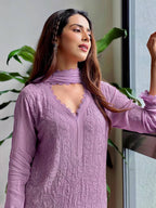 Stylish Light Pink Faux Georgette Plazo Set with Dupatta