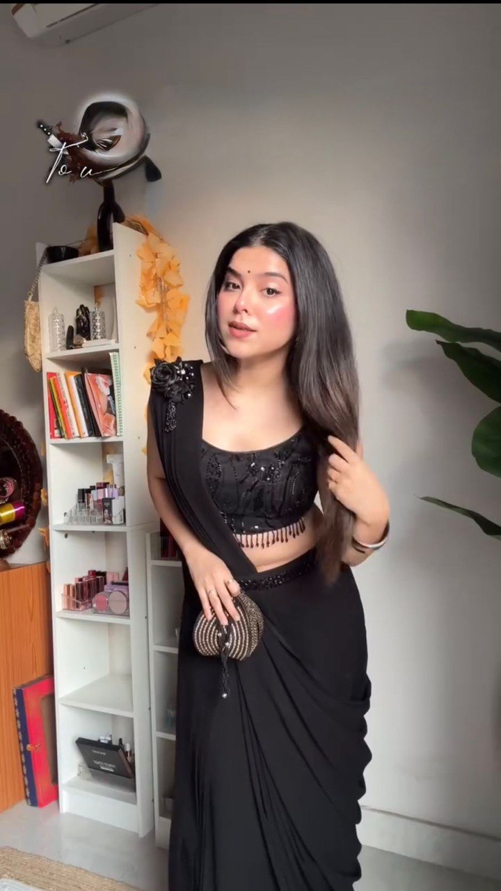 Designer Fancy Black Blouse & Dhoti Set – Trendy Outfit