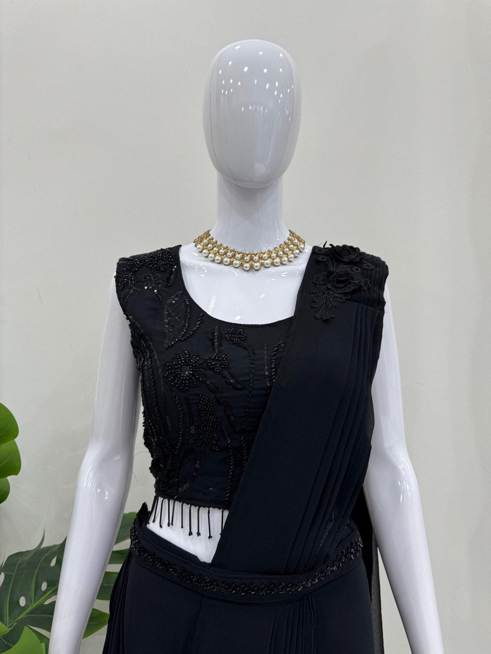 Designer Fancy Black Blouse & Dhoti Set – Trendy Outfit