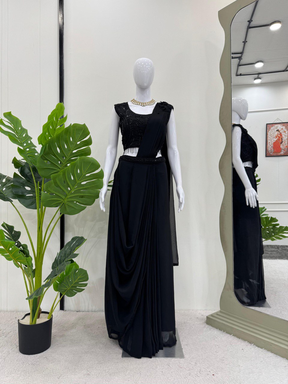Designer Fancy Black Blouse & Dhoti Set – Trendy Outfit