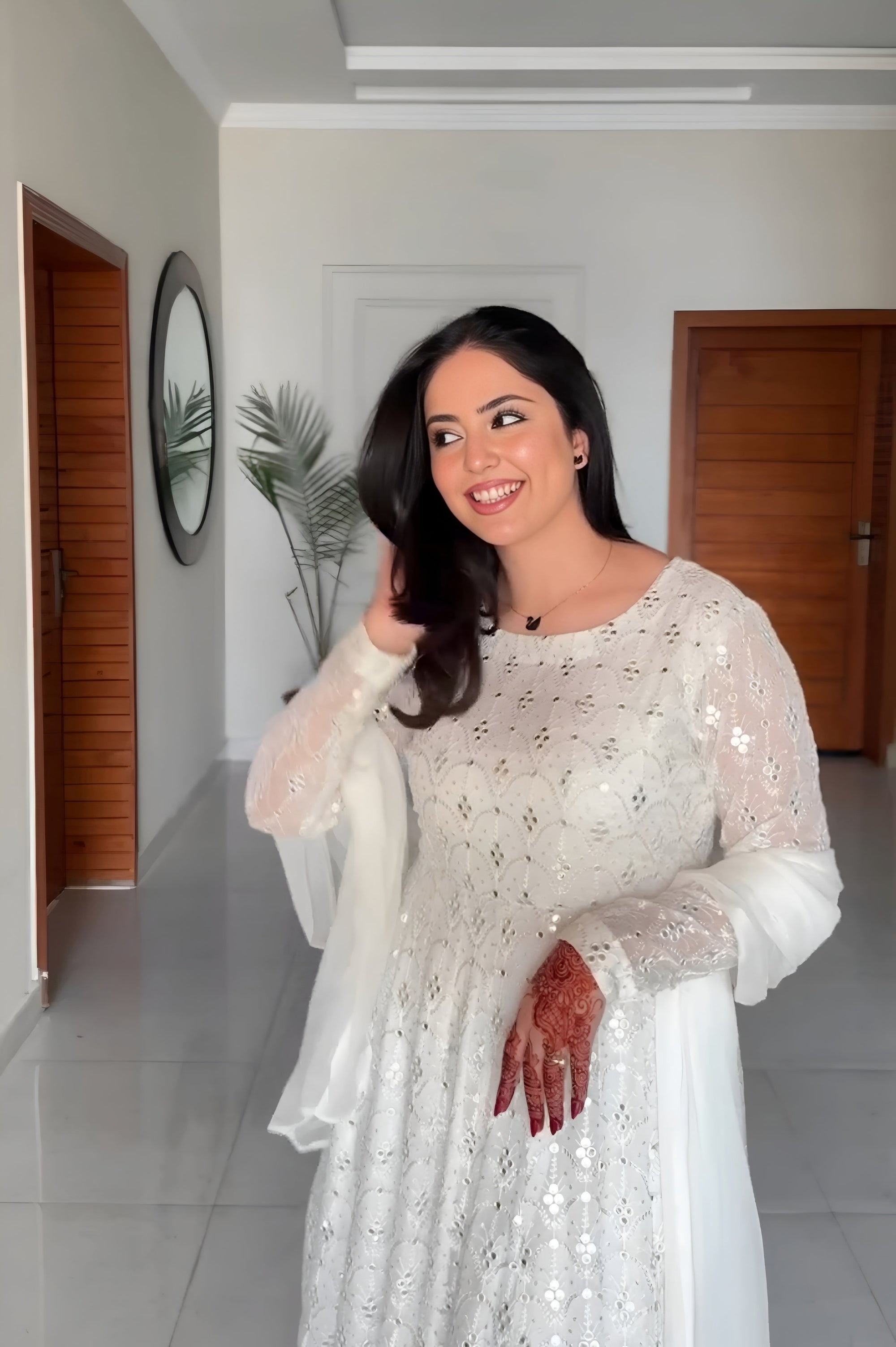 Designer White Embroidered Anarkali Palazzo Suit Set – Perfect for Weddings & Festive