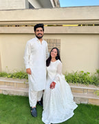 Designer White Embroidered Anarkali Palazzo Suit Set – Perfect for Weddings & Festive
