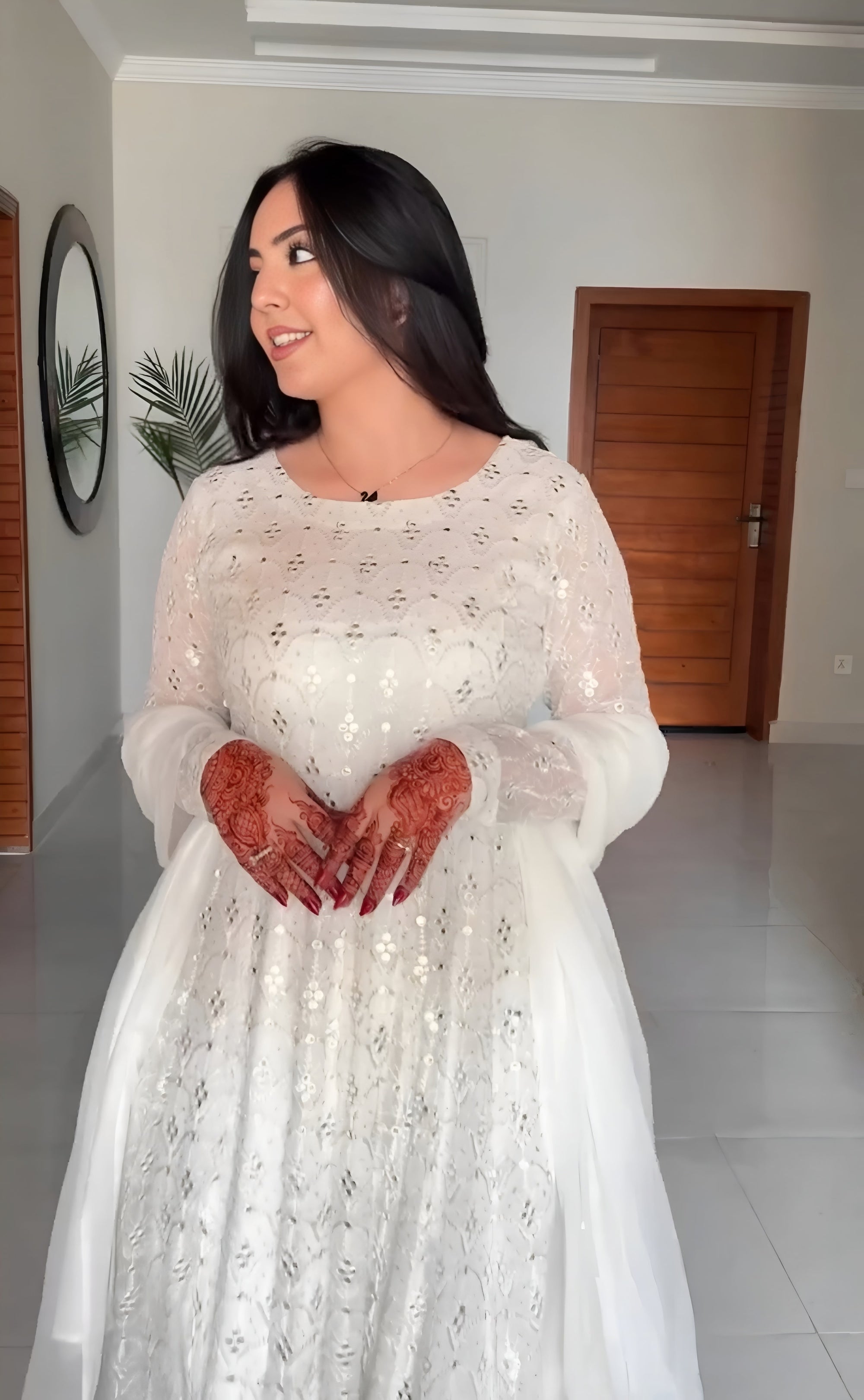 Designer White Embroidered Anarkali Palazzo Suit Set – Perfect for Weddings & Festive