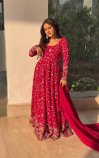 Designer Dark Pink Anarkali Suit Set with Embroidery Work Perfect for Festive Wear