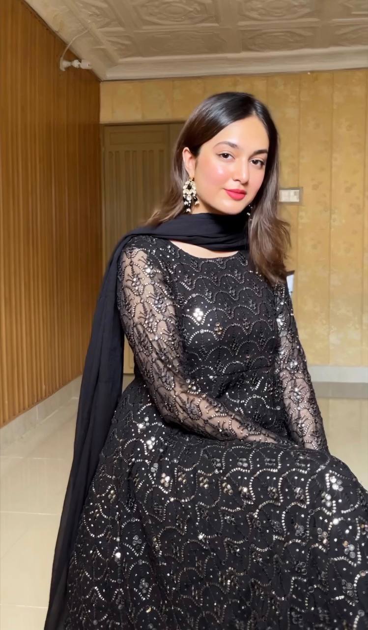 Designer Black Anarkali Suit with Sharara & Dupatta – Perfect for Weddings