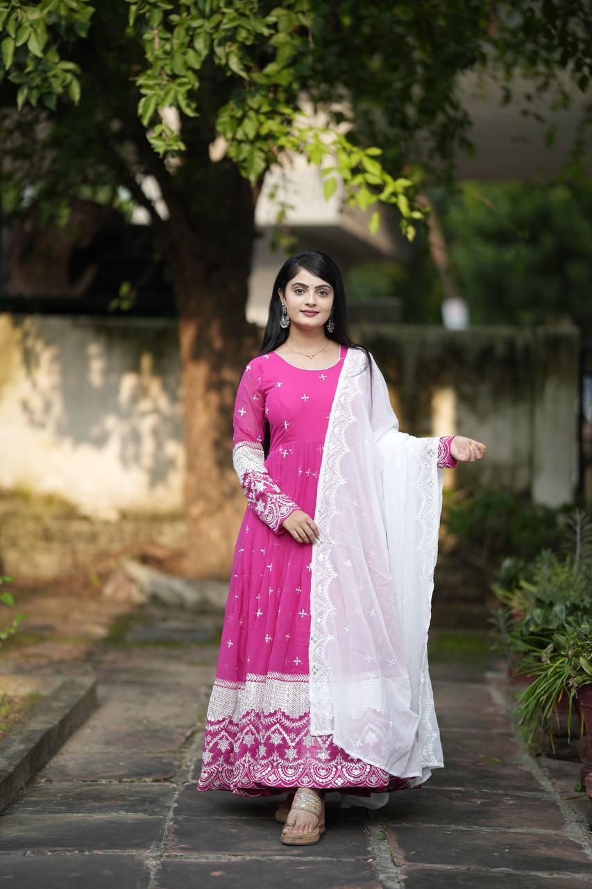 Luxury Pink Anarkali Suit with Heavy Embroidery Work