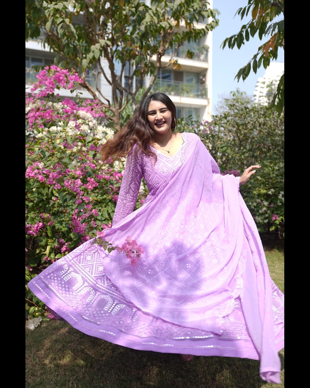Designer Purple Anarkali Suit Set with Dupatta Sequins Embroidered Wear