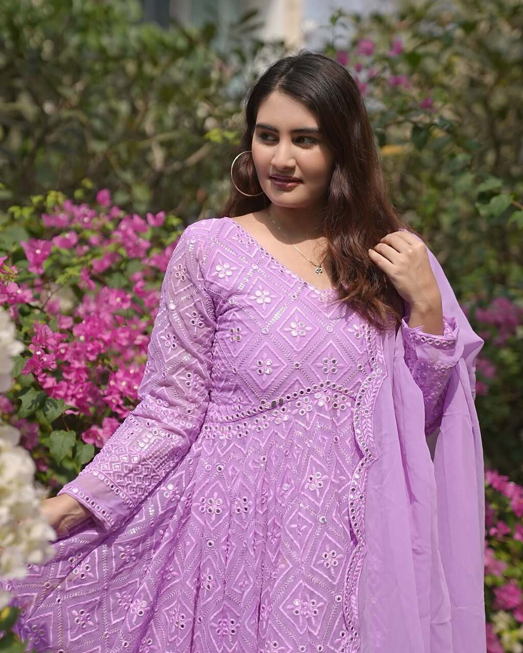 Designer Purple Anarkali Suit Set with Dupatta Sequins Embroidered Wear