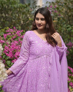 Designer Purple Anarkali Suit Set with Dupatta Sequins Embroidered Wear